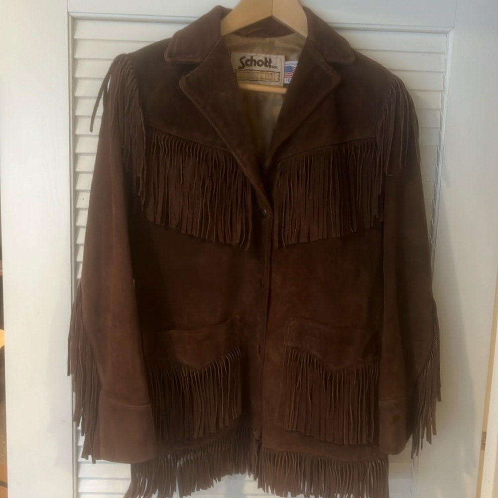 Schott NYC Brown Leather Fringe Jacket